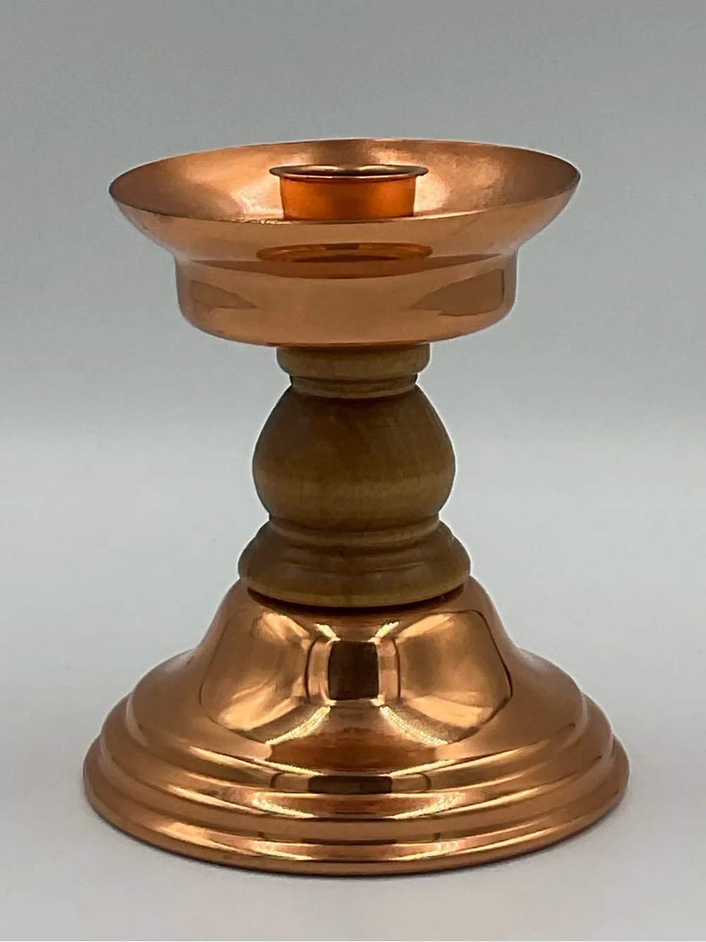 Vintage Coppercraft Guild Cooper & Wood Candle Holder